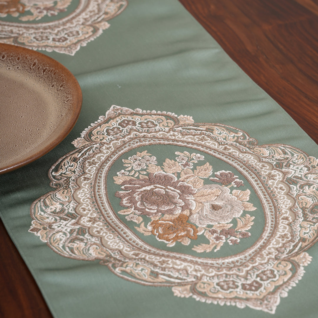 Victorian Floral Table Runner with Tasseled Trim Available In 4 Shades