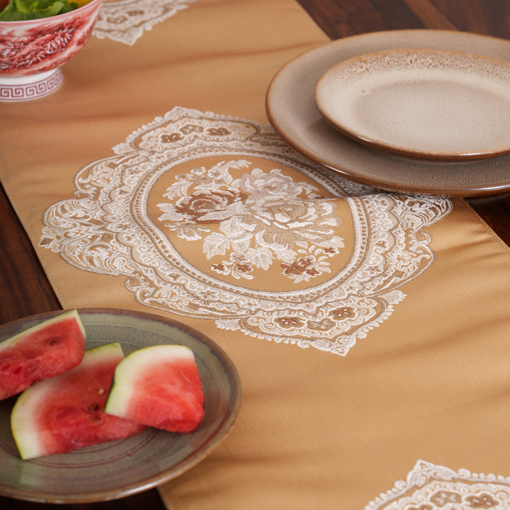 Victorian Floral Table Runner with Tasseled Trim Available In 4 Shades