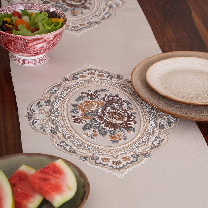 Victorian Floral Table Runner with Tasseled Trim Available In 4 Shades