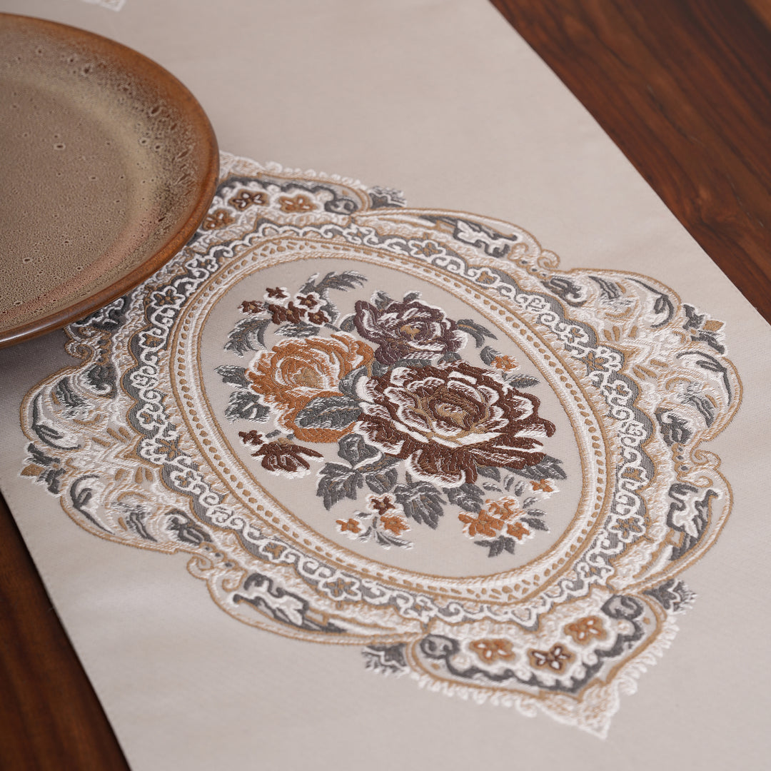 Victorian Floral Table Runner with Tasseled Trim Available In 4 Shades