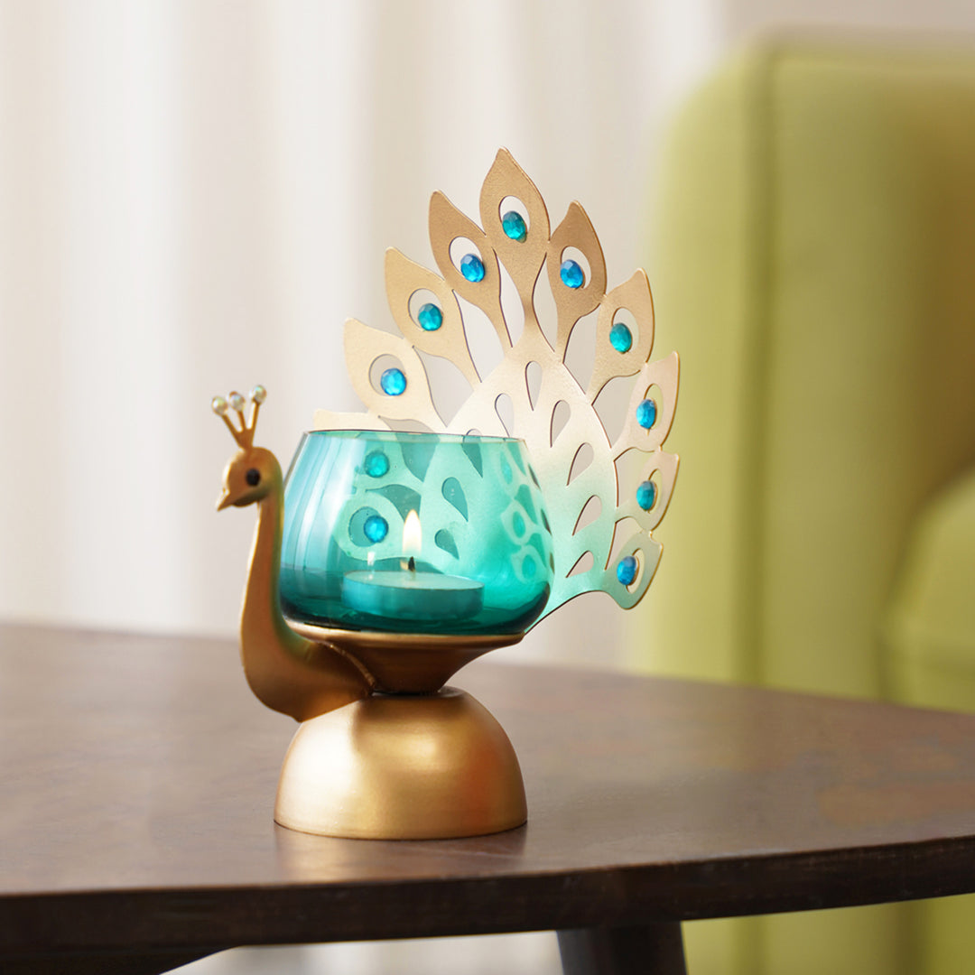 Peacock Votive Candle Stand