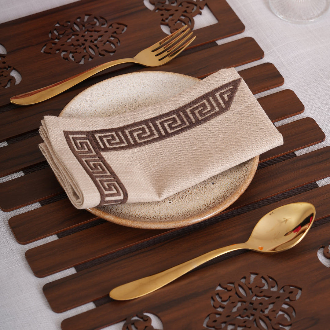 Ivory & Espresso Meander Embroidered Napkins - Set of 6