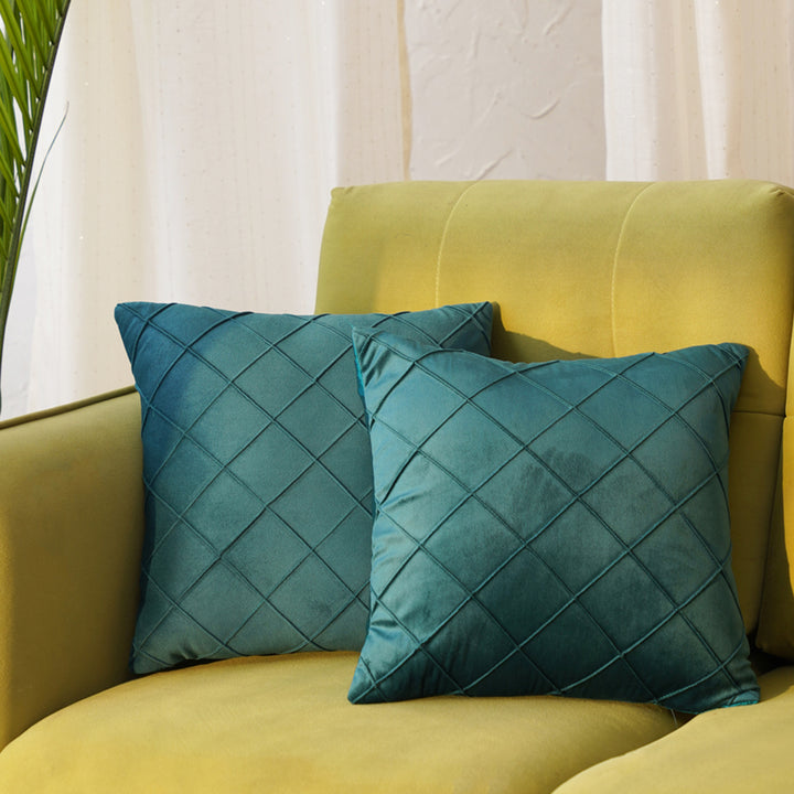 Velvet Pintex Cushion Cover. Set of 2 (Teal)