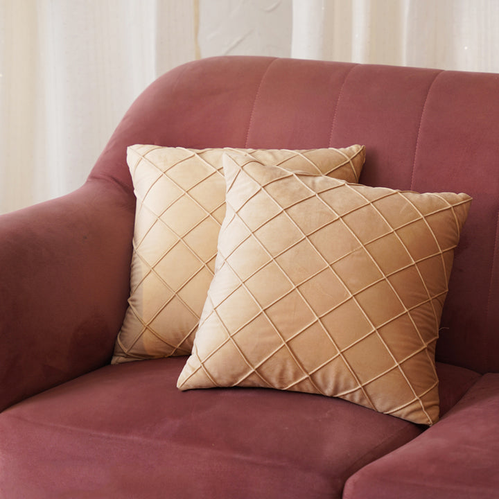 Velvet Pintex Cushion Cover Set of 2 (Peach)