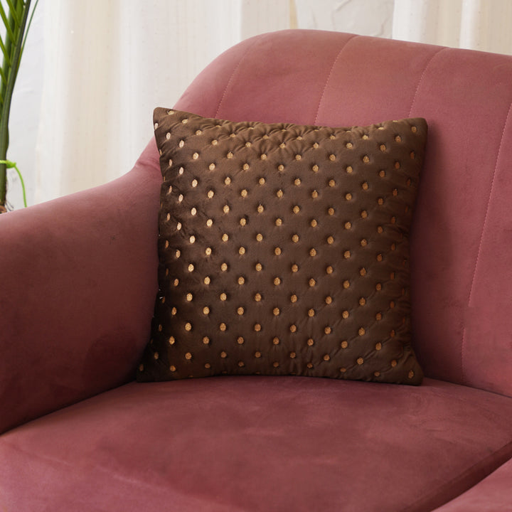 Quilted Dots Velvet Cushion Cover (Dark Brown)