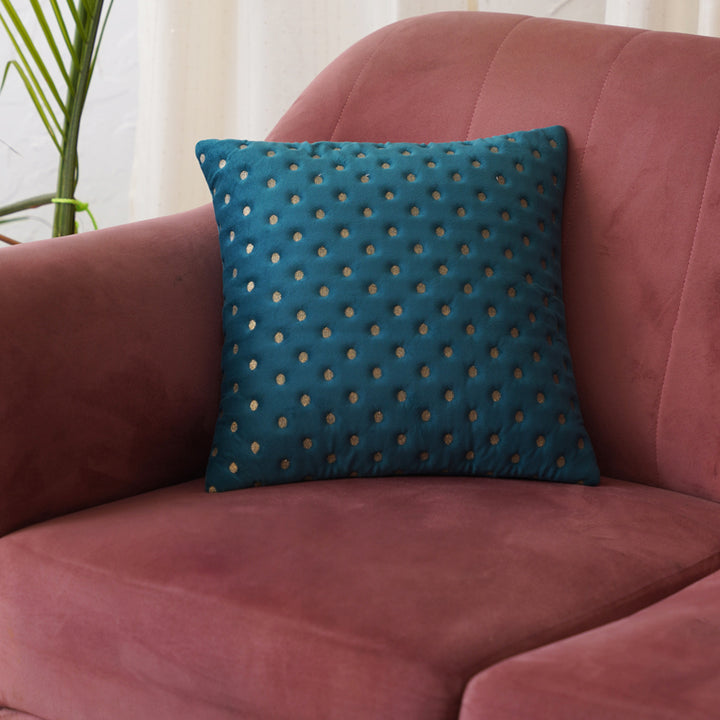 Quilted Dots Velvet Cushion Cover (Teal)