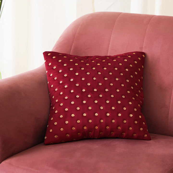 Quilted Dots Velvet Cushion Cover (Maroon)