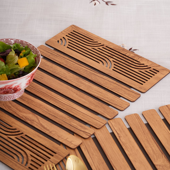 Ornate Medallion Oak-Tone Slatted Placemat 12*18 Inch - Set of 2