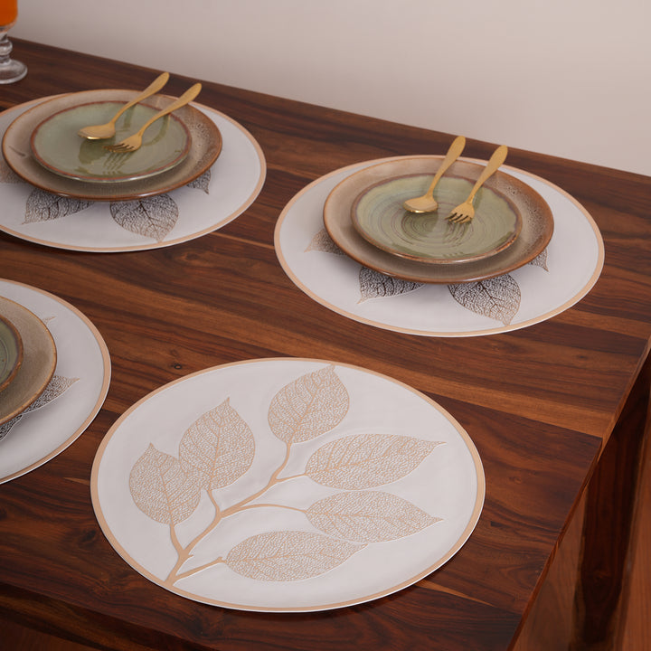 Elegant Leaf Engraved Round Placemat Set of 6