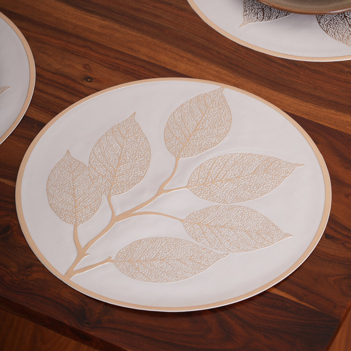 Elegant Leaf Engraved Round Placemat Set of 6