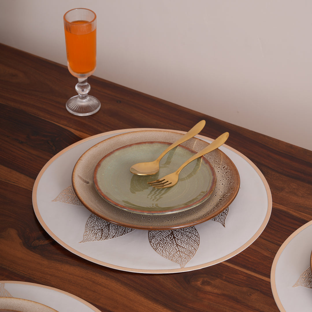 Elegant Leaf Engraved Round Placemat Set of 6