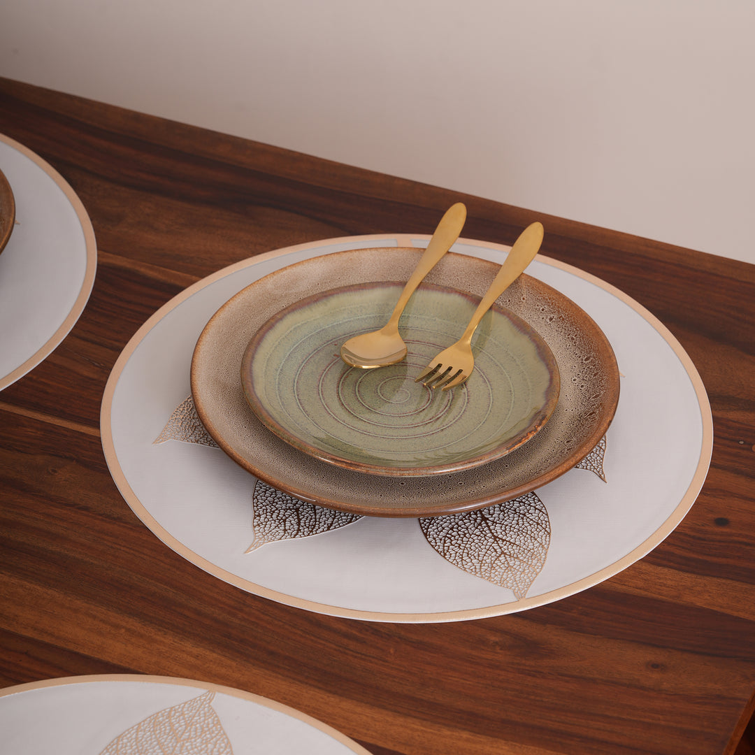 Elegant Leaf Engraved Round Placemat Set of 6