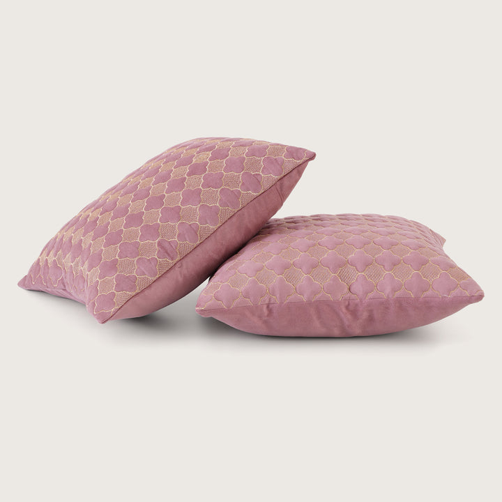 Quilted Mauve Quatrefoil  Cushion Cover - Set of 2