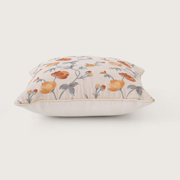 Embroidered Orange Floral Vine Cushion Cover
