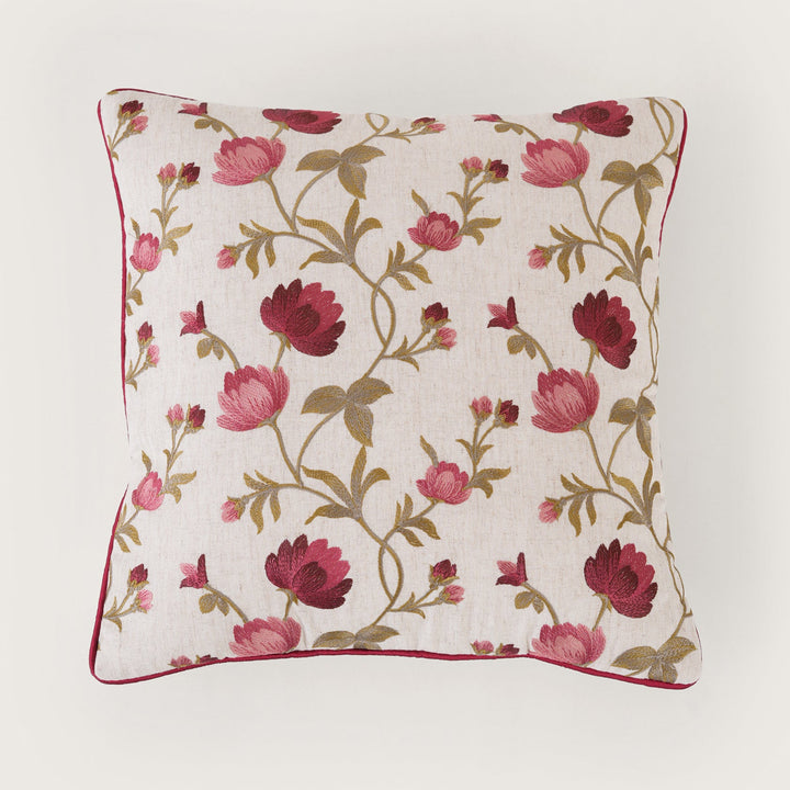 Embroidered Orange Floral Vine Cushion Cover