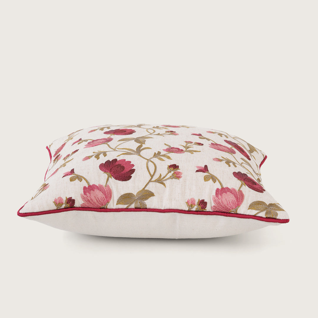 Embroidered Orange Floral Vine Cushion Cover