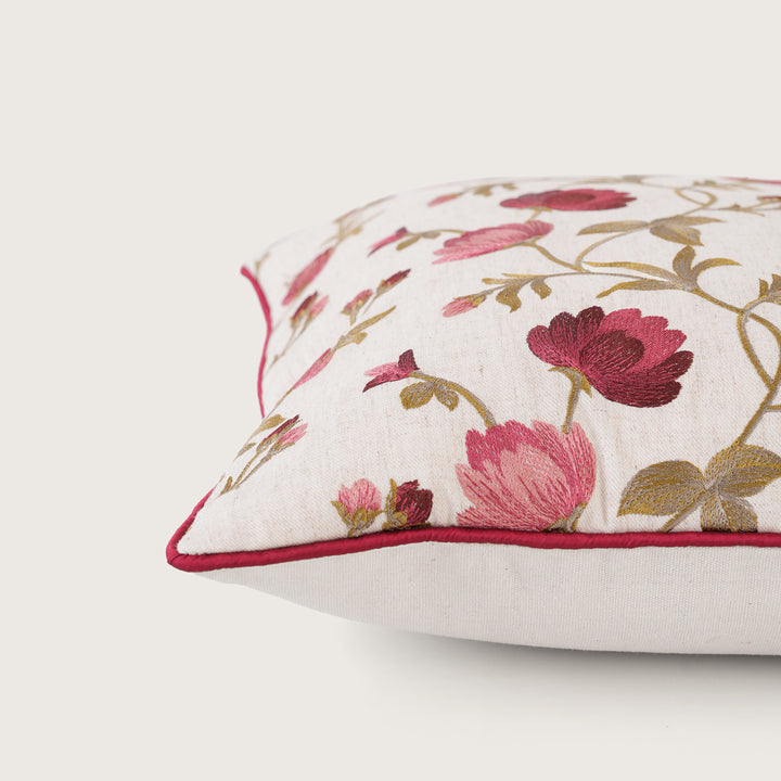 Embroidered Orange Floral Vine Cushion Cover