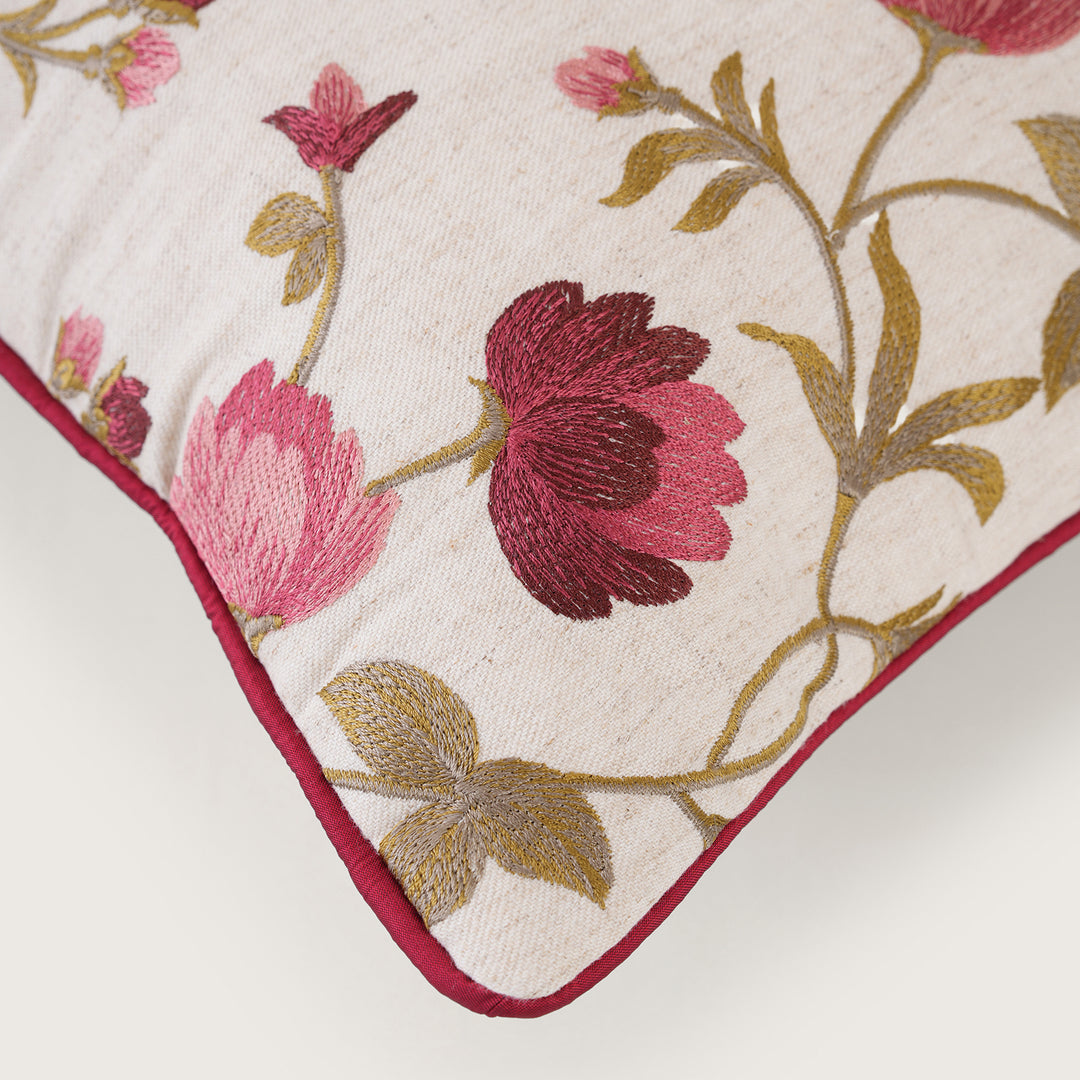 Embroidered Orange Floral Vine Cushion Cover