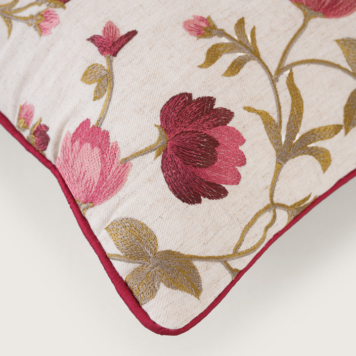 Embroidered Orange Floral Vine Cushion Cover