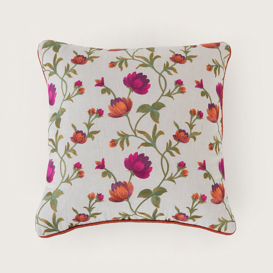 Embroidered Orange Floral Vine Cushion Cover