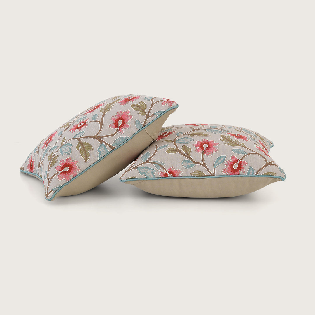 Embroidered Floral Cushion Cover - Set of 1