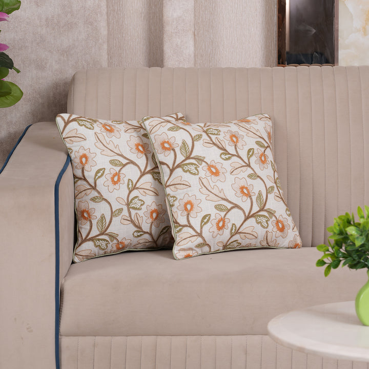Embroidered Floral Cushion Cover - Set of 1