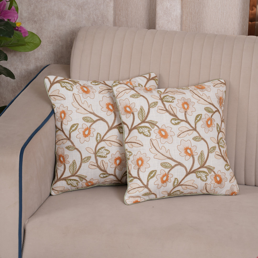 Embroidered Floral Cushion Cover - Set of 1