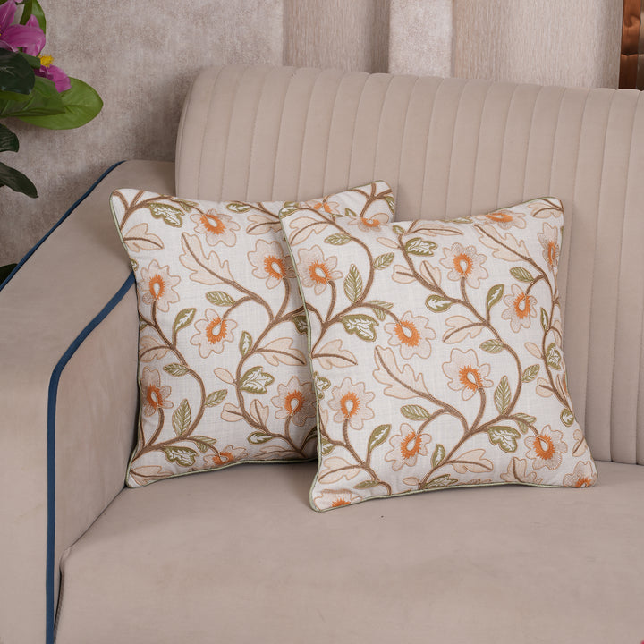 Embroidered Floral Cushion Cover - Set of 1