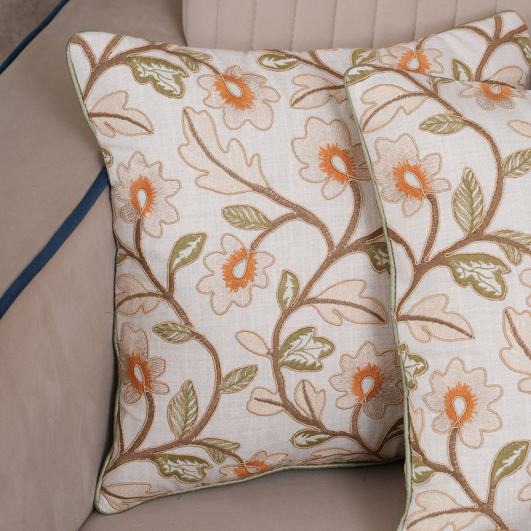 Embroidered Floral Cushion Cover - Set of 1
