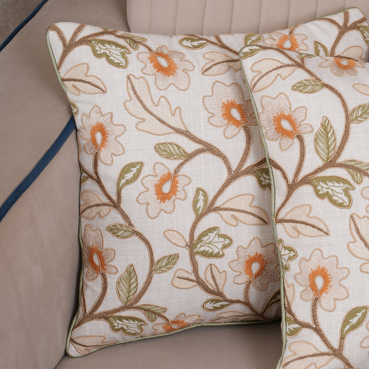 Embroidered Floral Cushion Cover - Set of 1