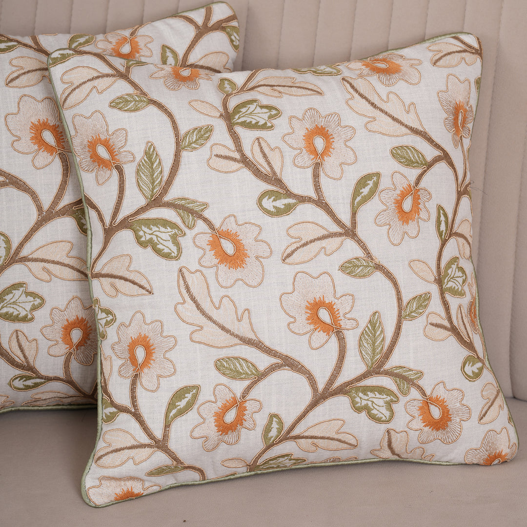 Embroidered Floral Cushion Cover - Set of 1