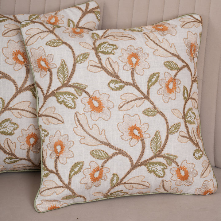 Embroidered Floral Cushion Cover - Set of 1