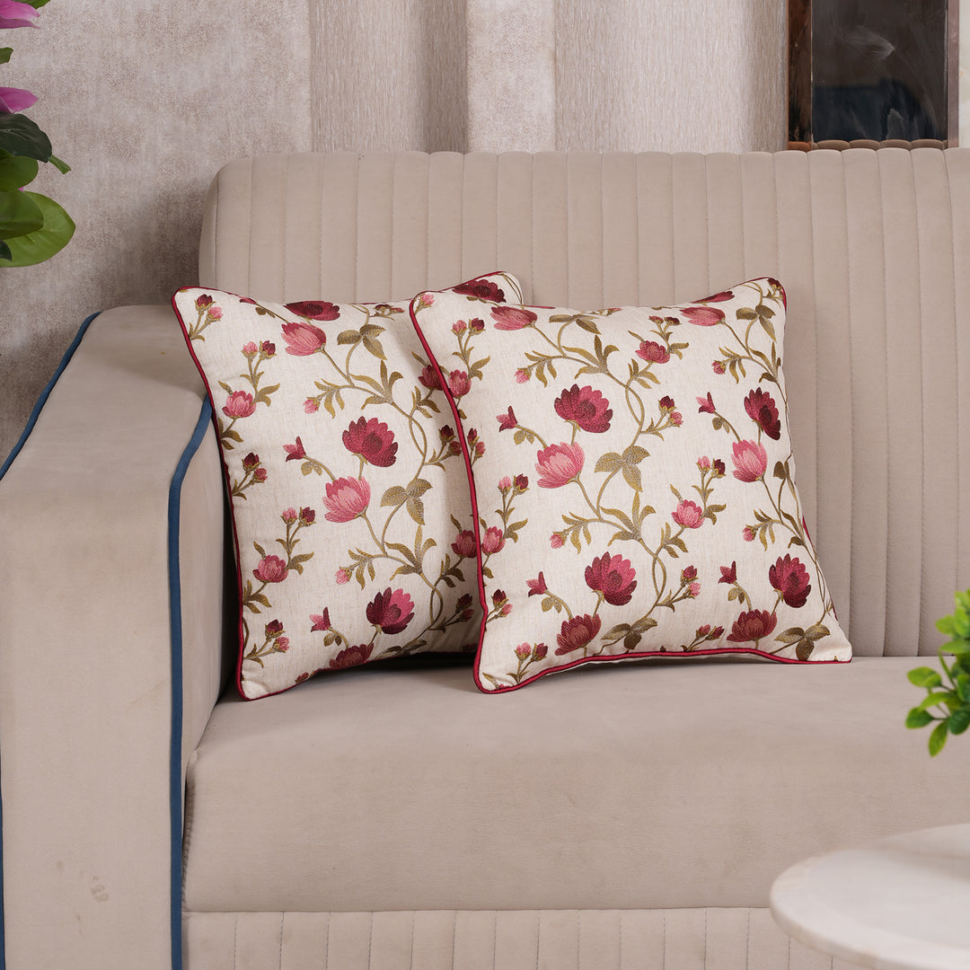 Embroidered Orange Floral Vine Cushion Cover