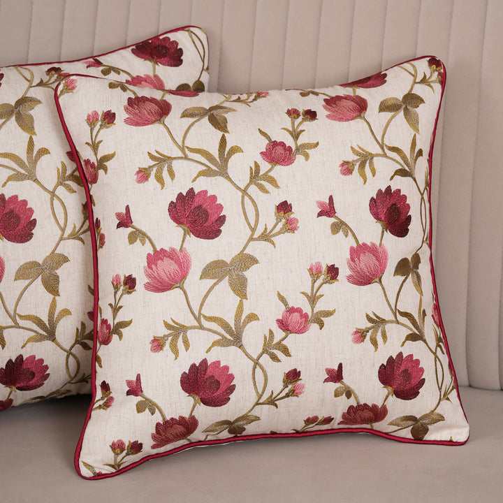 Embroidered Orange Floral Vine Cushion Cover