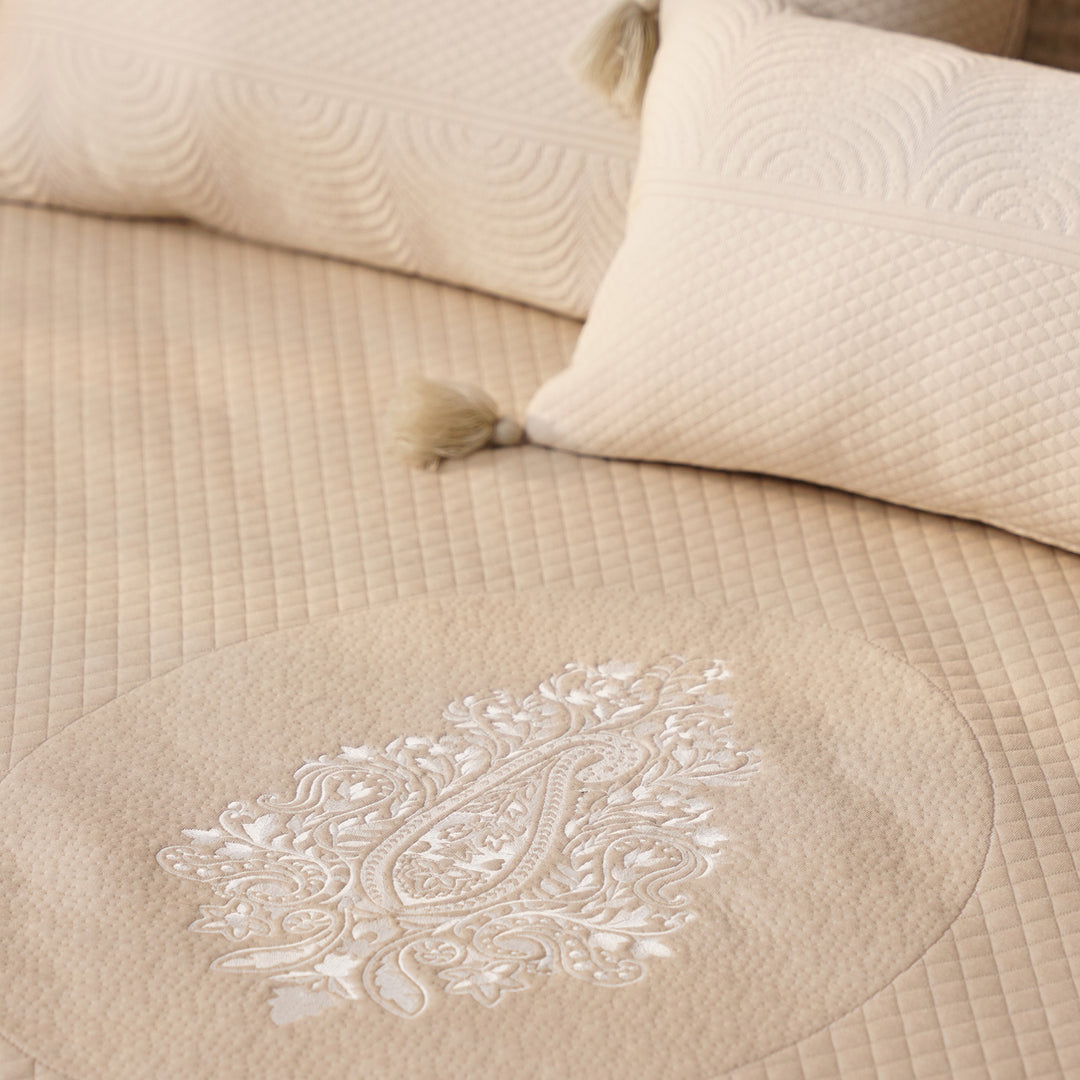 Solace Double Bed Cover with Pillow Cover Set of 3 - Beige