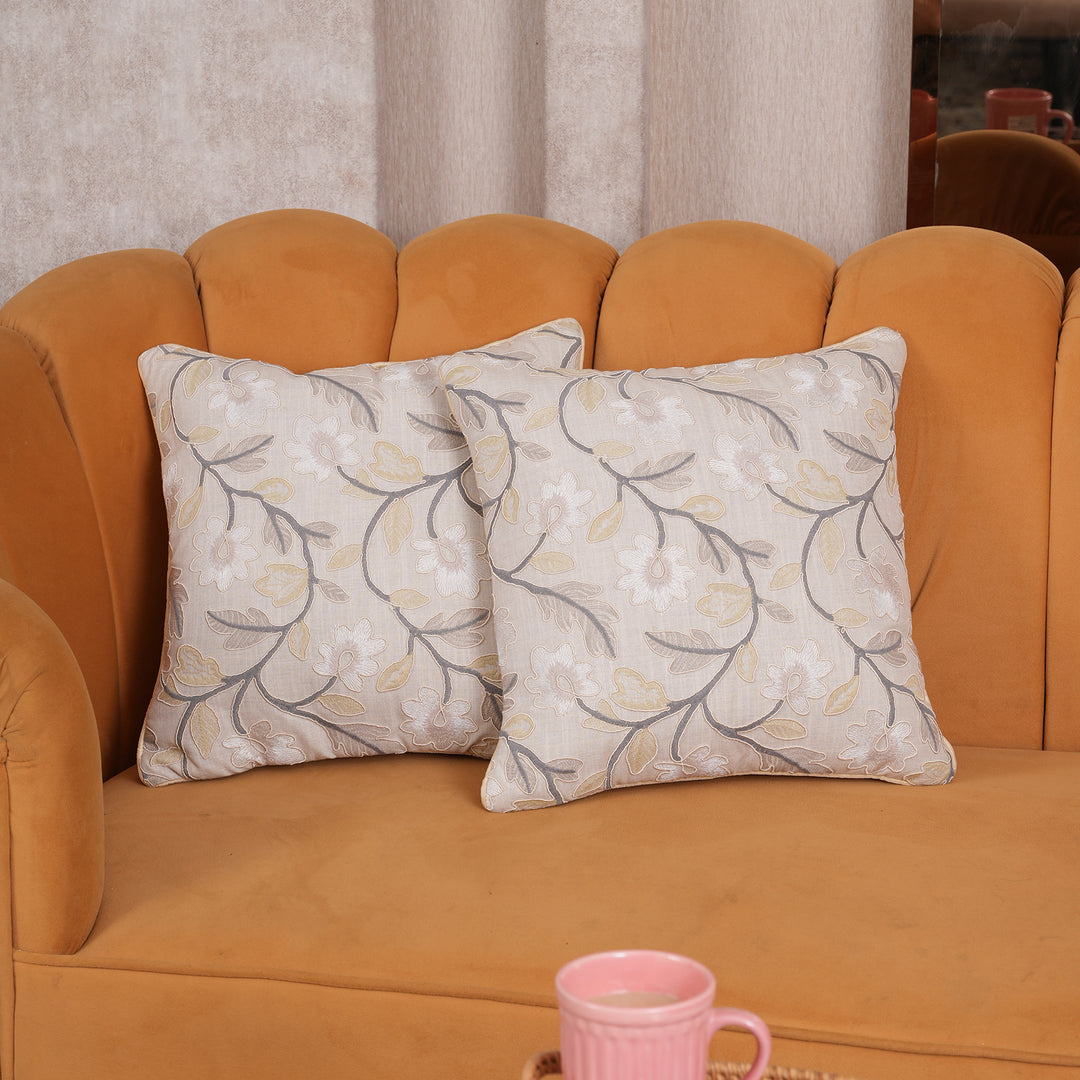 Embroidered Floral Cushion Cover - Set of 1