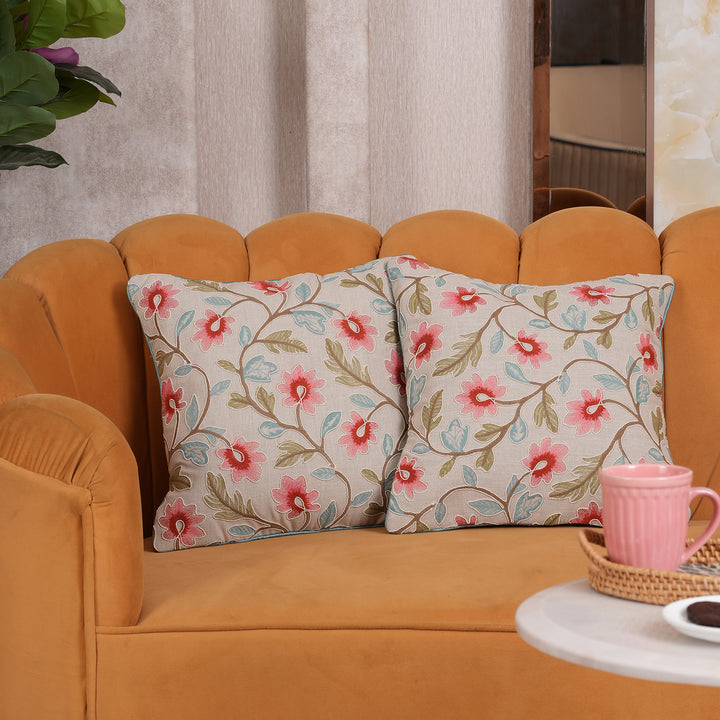 Embroidered Floral Cushion Cover - Set of 1