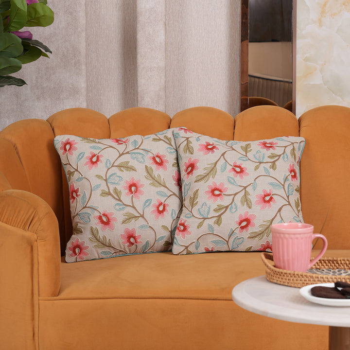 Embroidered Floral Cushion Cover - Set of 1