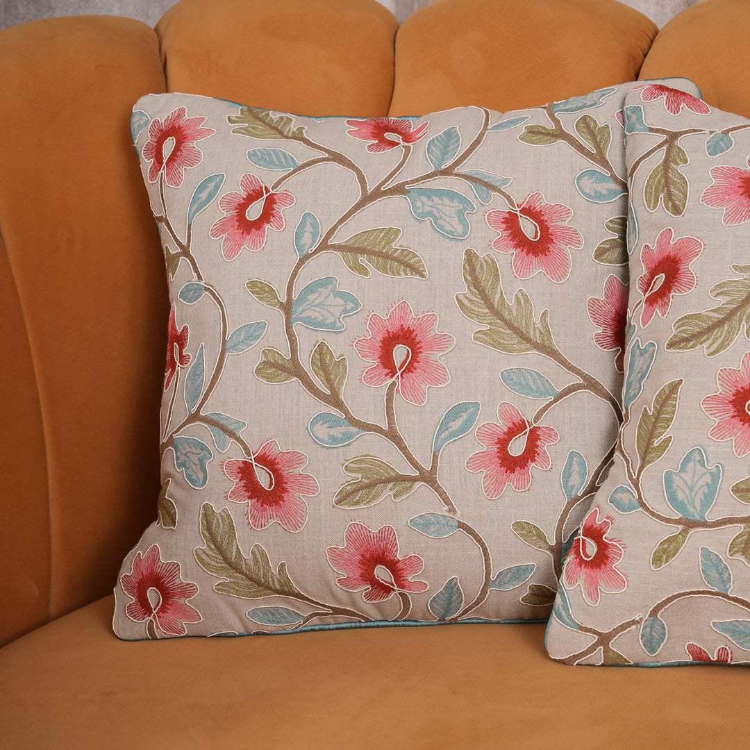 Embroidered Floral Cushion Cover - Set of 1