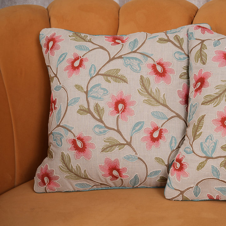 Embroidered Floral Cushion Cover - Set of 1