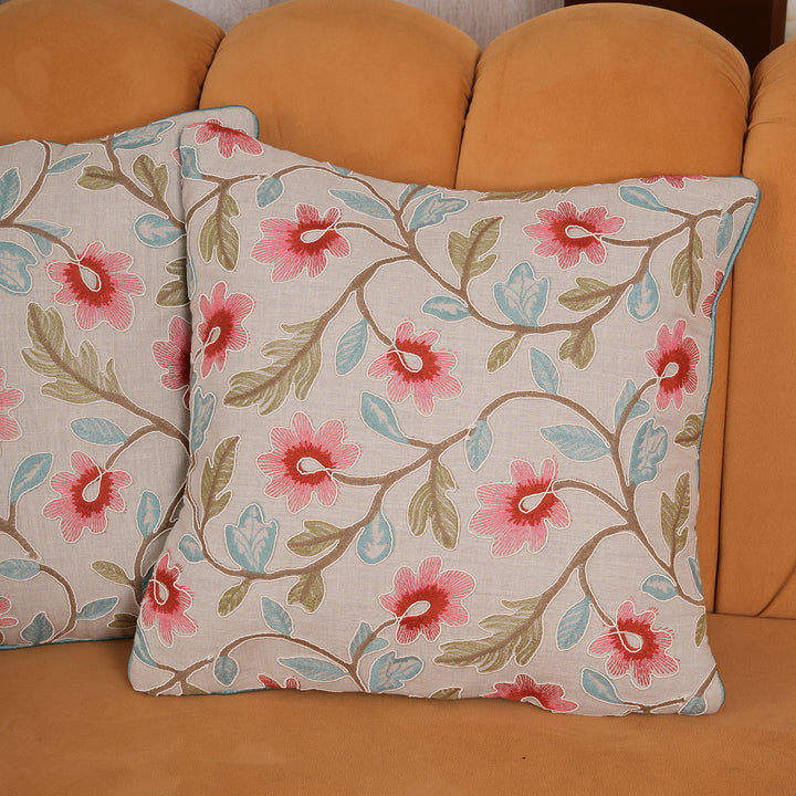 Embroidered Floral Cushion Cover - Set of 1