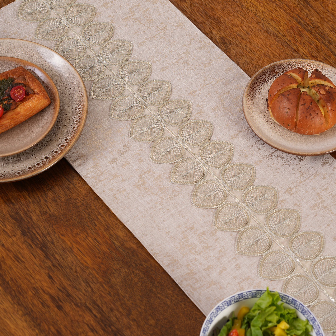 Embroidered Leaf-Vine Table Runner