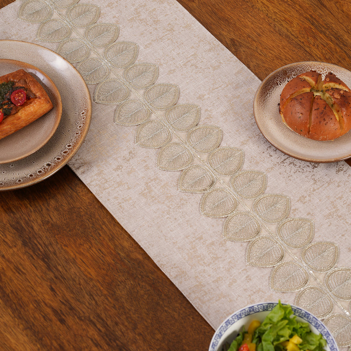 Embroidered Leaf-Vine Table Runner