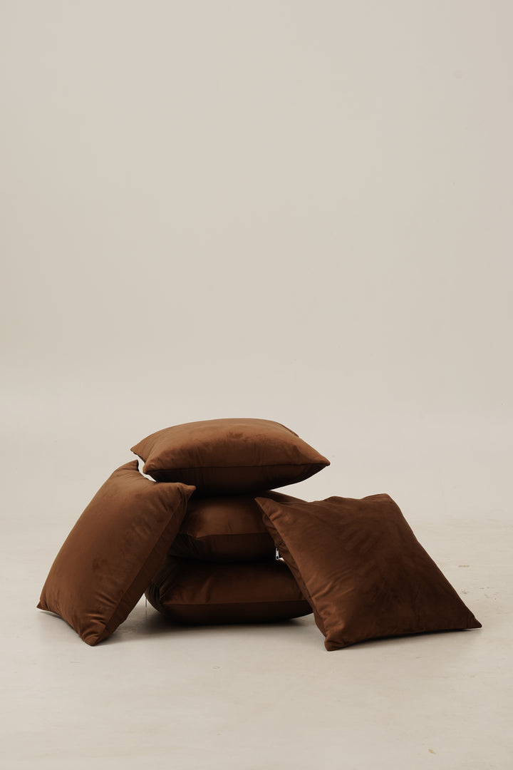Essential Velvet Set of 5 Cushion Cover 16 x 16 (Brown)