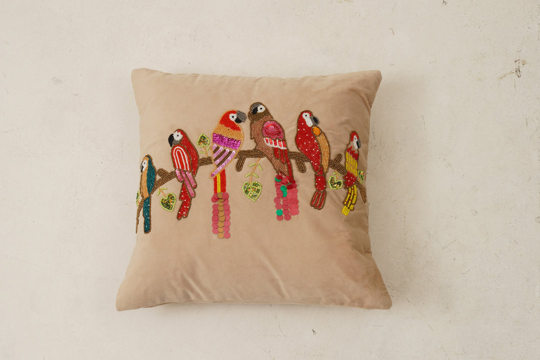 Parrot Cushion Cover 16 x 16 (Beige)