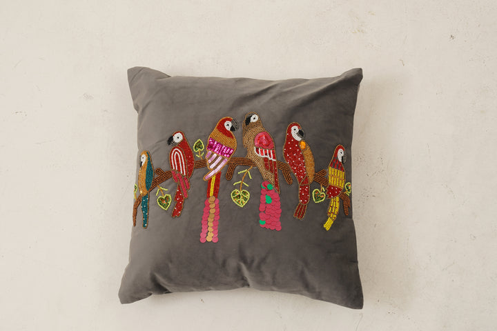 Parrot Cushion Cover 16 x 16 (Grey)