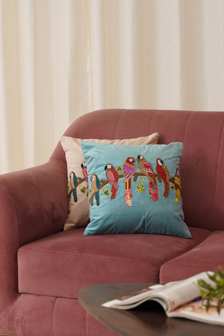 Parrot Cushion Cover 16 x 16 (Aqua)