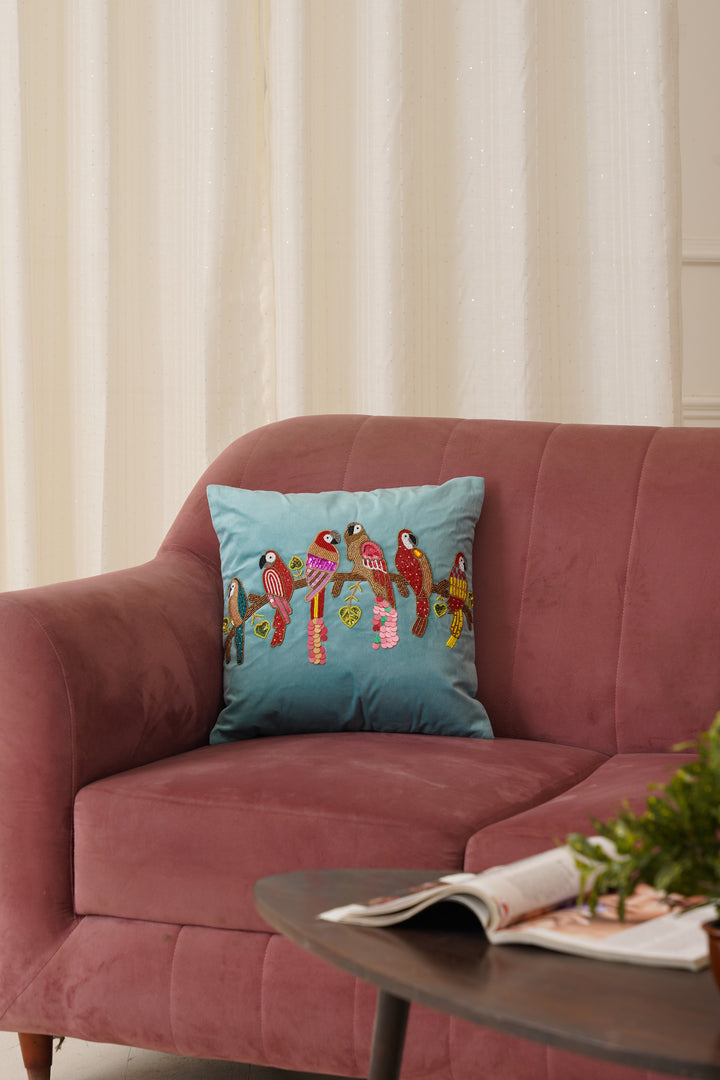 Parrot Cushion Cover 16 x 16 (Aqua)