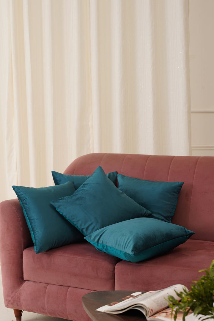 Essential Velvet Set of 5 Cushion Cover 16 x 16 (Teal)