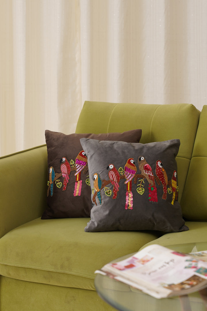 Parrot Cushion Cover 16 x 16 (Grey)